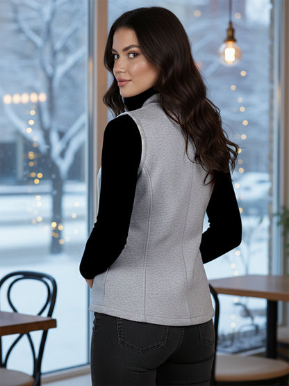 Henley Collar Sleeveless Fleece Zip Detail Tailored Jacket