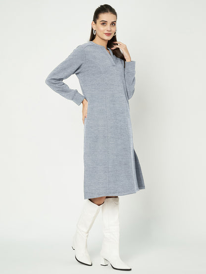 A-Line Dress with V-Neck Split Mandarin Collar