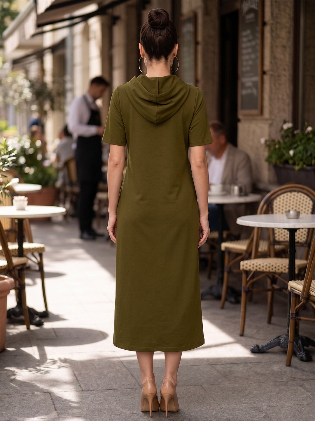 BRINNS Women Hooded Pure Cotton T-shirt Midi Dress