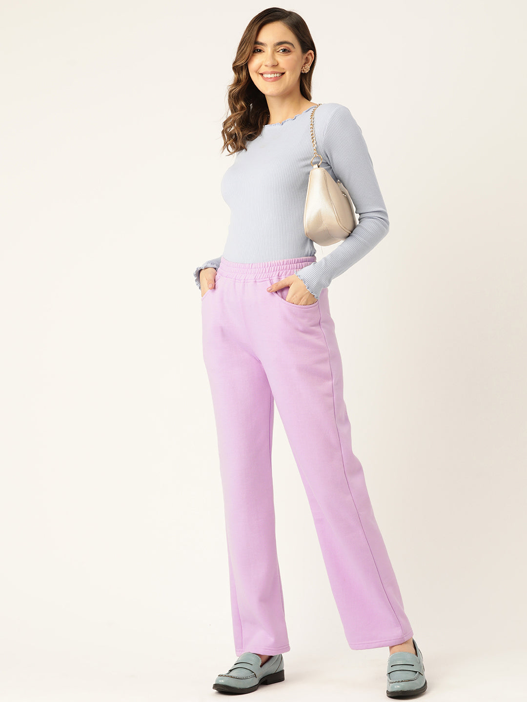 Solid Relaxed Straight Fit PolyCotton Fleece Trousers