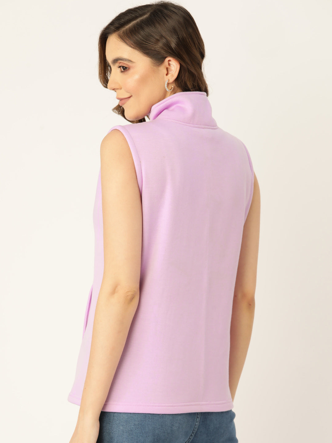 Solid Tailored Sleeveless Fleece Jacket