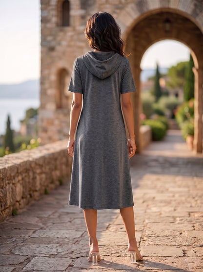 BRINNS Women Hooded Pure Cotton T-shirt Midi Dress