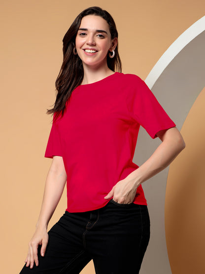 BRINNS Women Solid Raglan Sleeves Round Neck Cotton T-shirt