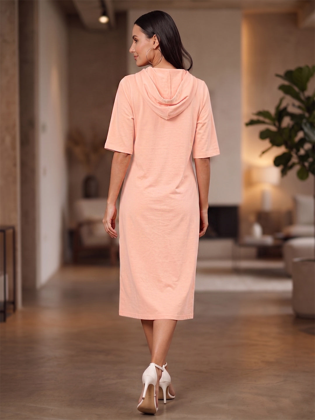 BRINNS Women Hooded Pure Cotton T-shirt Midi Dress