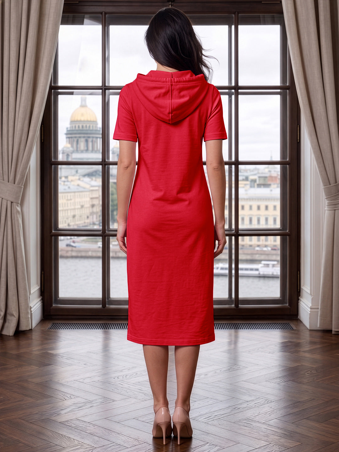 BRINNS Women Hooded Pure Cotton T-shirt Midi Dress