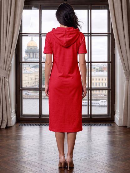 BRINNS Women Hooded Pure Cotton T-shirt Midi Dress