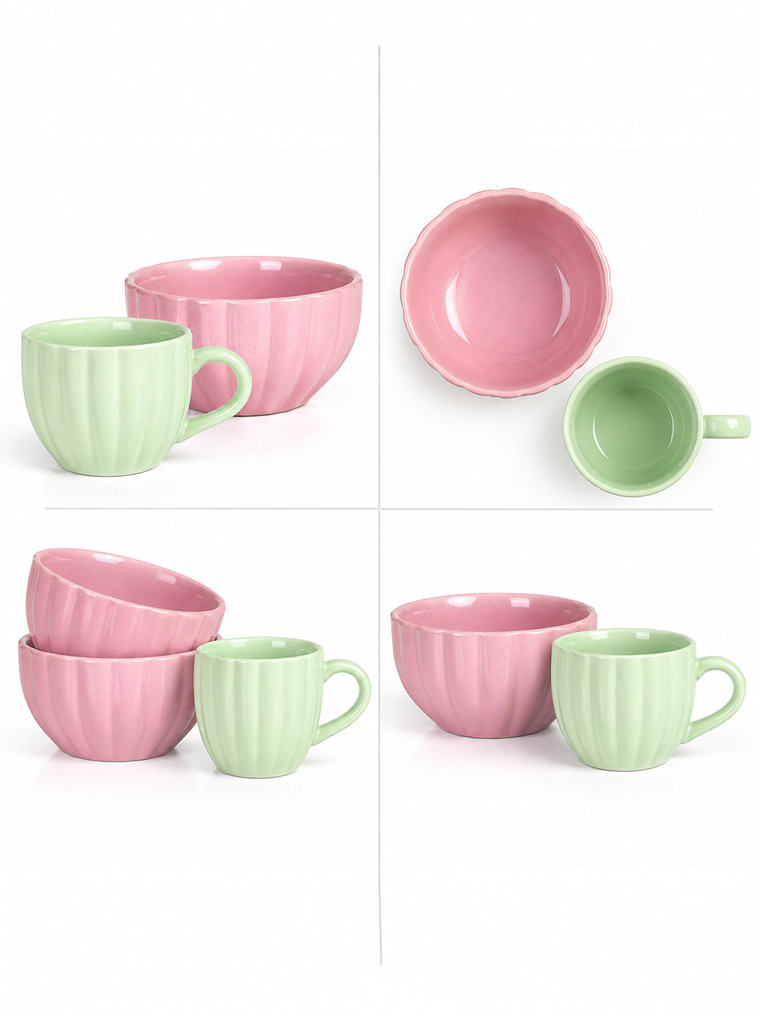 Tea Cups Set of 6 with 2 Snack Bowls | Multicolor | 150 ml