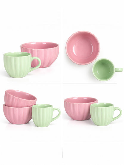 Tea Cups Set of 6 with 2 Snack Bowls | Multicolor | 150 ml