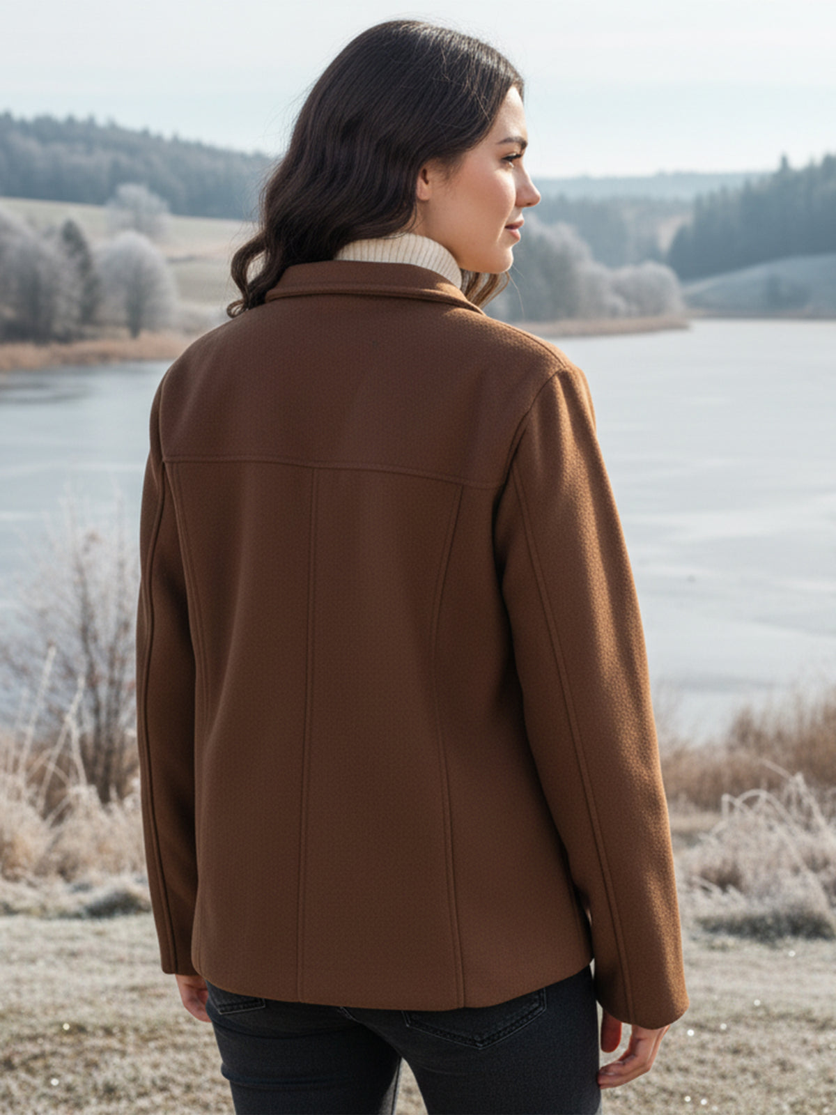 Solid Woven Tailored Jacket with Spread Collar and Pockets