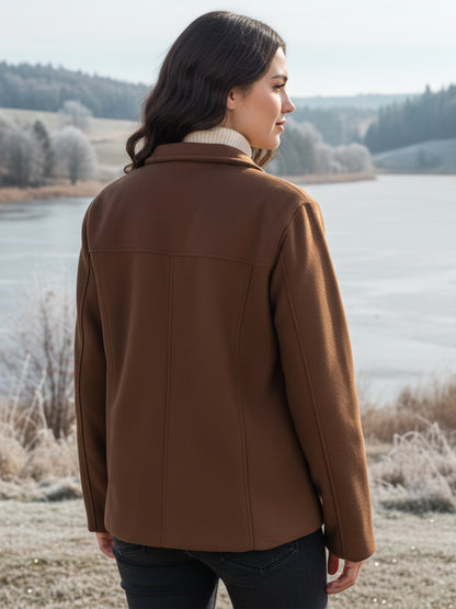 Solid Woven Tailored Jacket with Spread Collar and Pockets