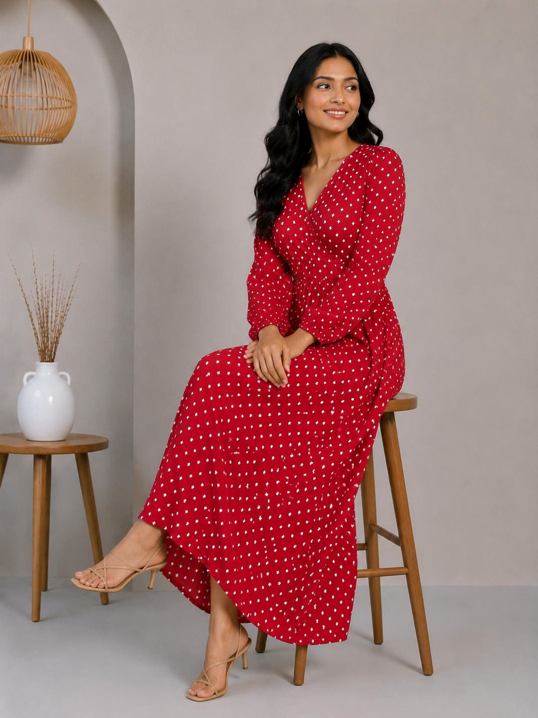 Printed Puff Sleeves Maxi Dress