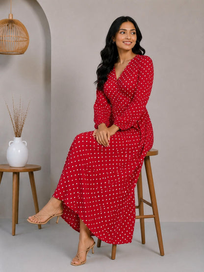 Printed Puff Sleeves Maxi Dress