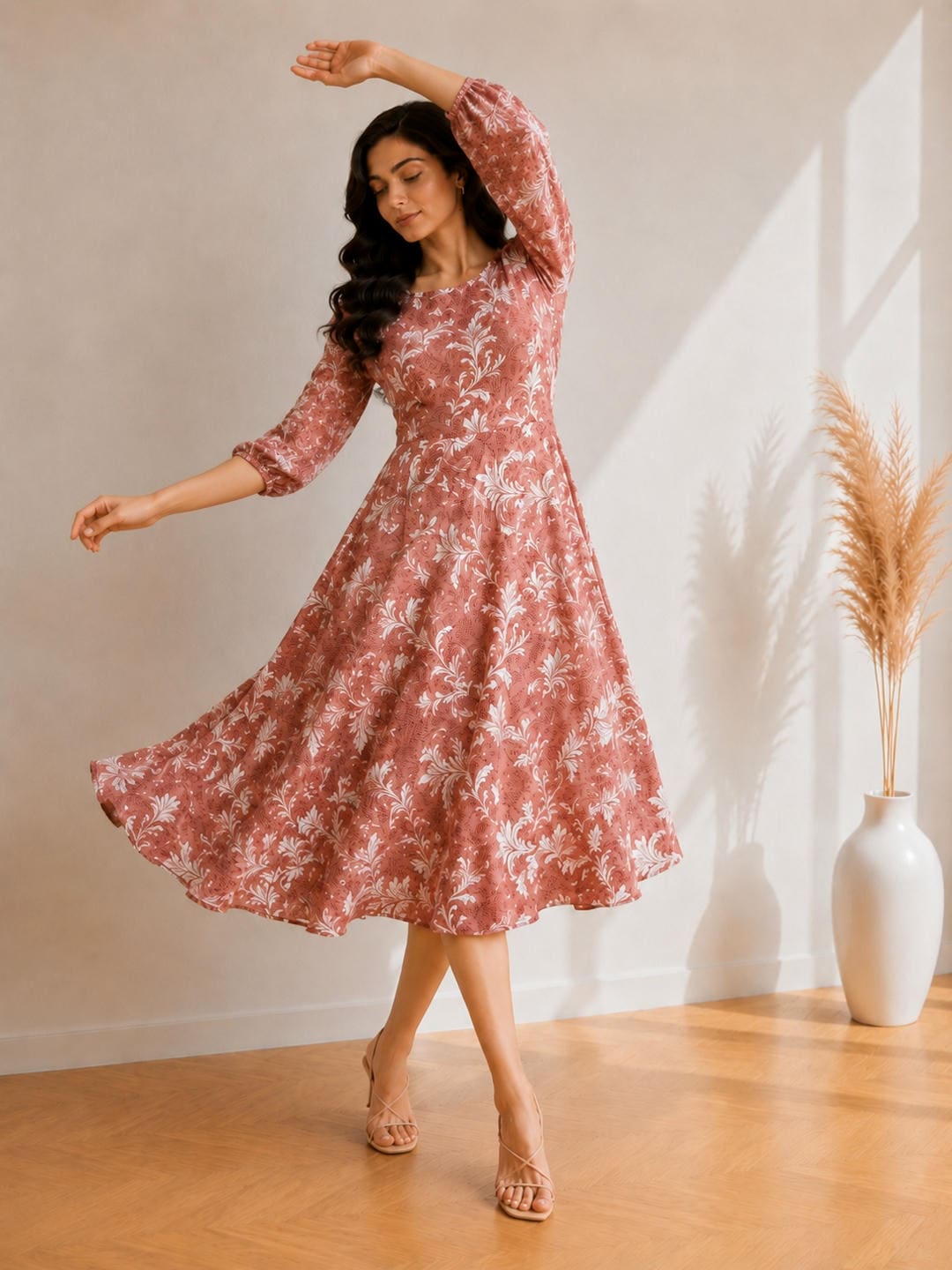 Printed Flared Western Dress.