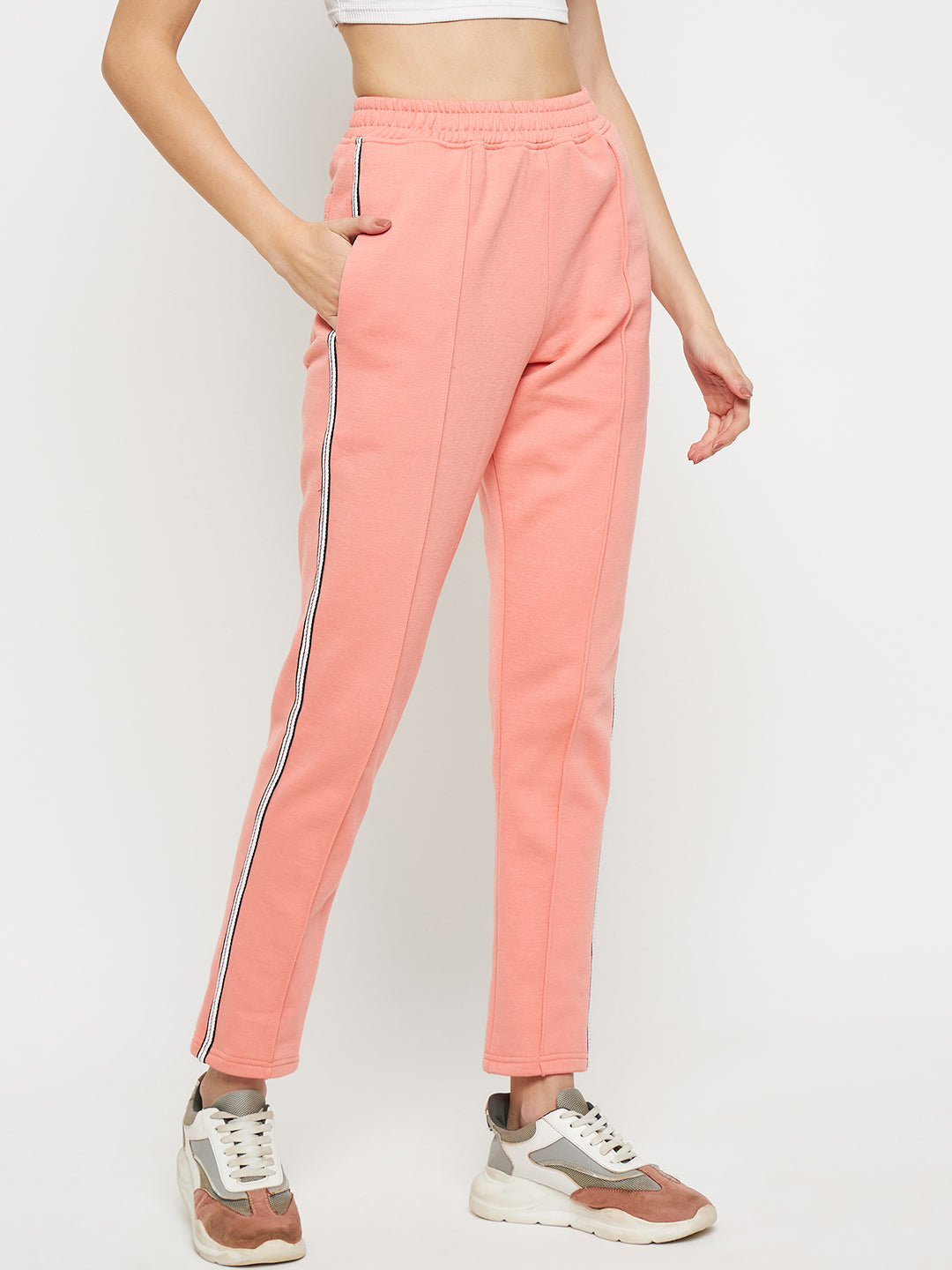 Women Mid-Rise Knitted Sports Track Pant with Pockets