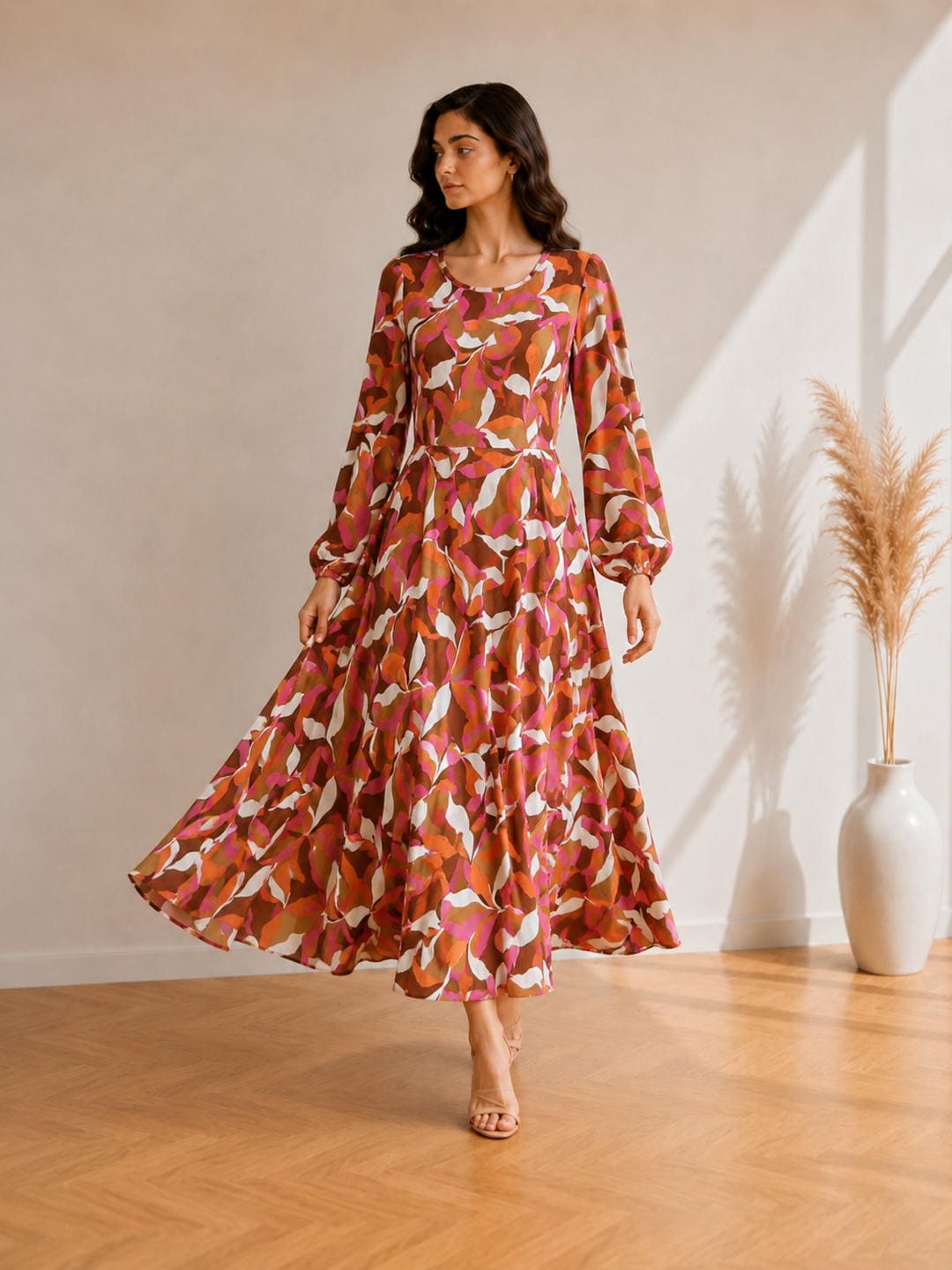 Printed Flared Western Dress.