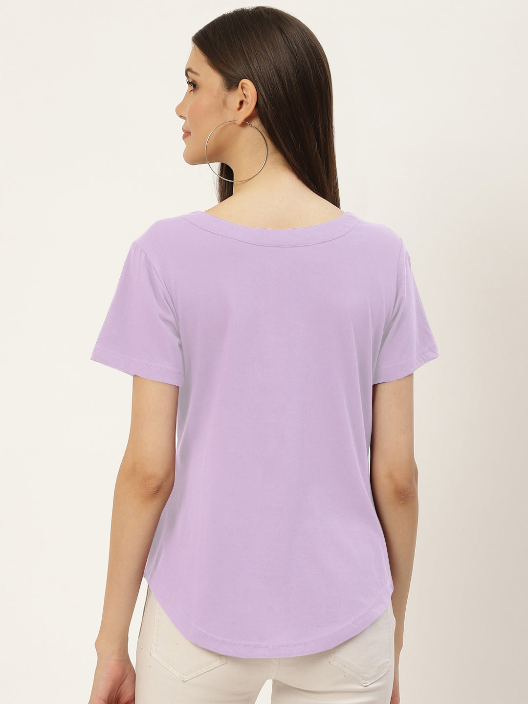 BRINNS Women Solid V-Neck Pure Cotton T-shirt