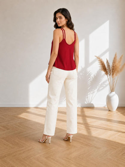Solid V-Neck Relaxed Fit Cami Top