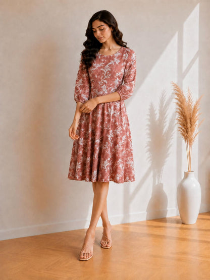 Printed Flared Western Dress.
