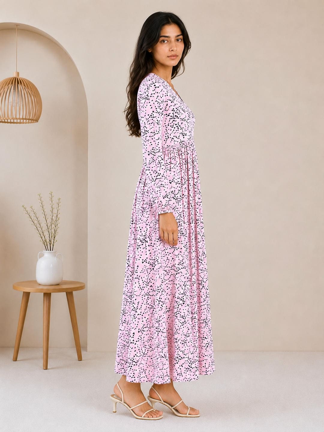 Printed Puff Sleeves Maxi Dress