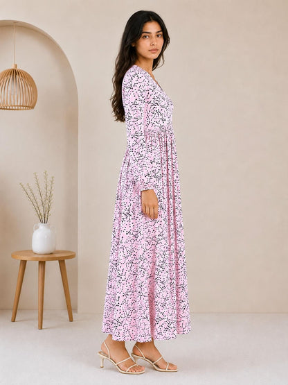 Printed Puff Sleeves Maxi Dress
