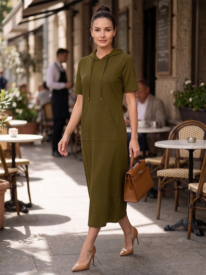 BRINNS Women Hooded Pure Cotton T-shirt Midi Dress