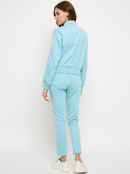 Women Solid Mock Collar Tracksuit