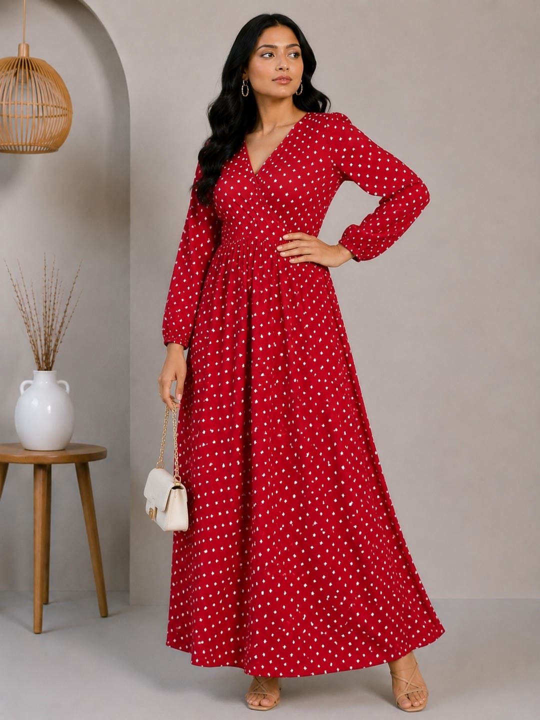 Printed Puff Sleeves Maxi Dress