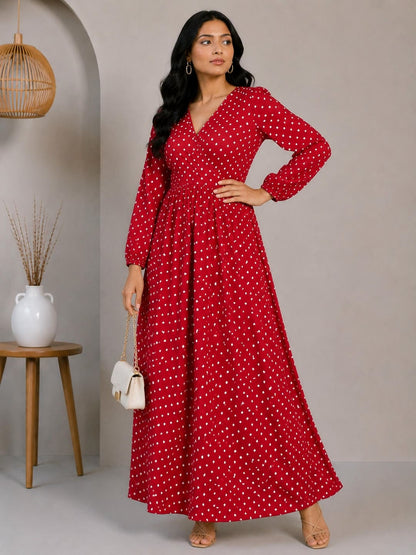 Printed Puff Sleeves Maxi Dress