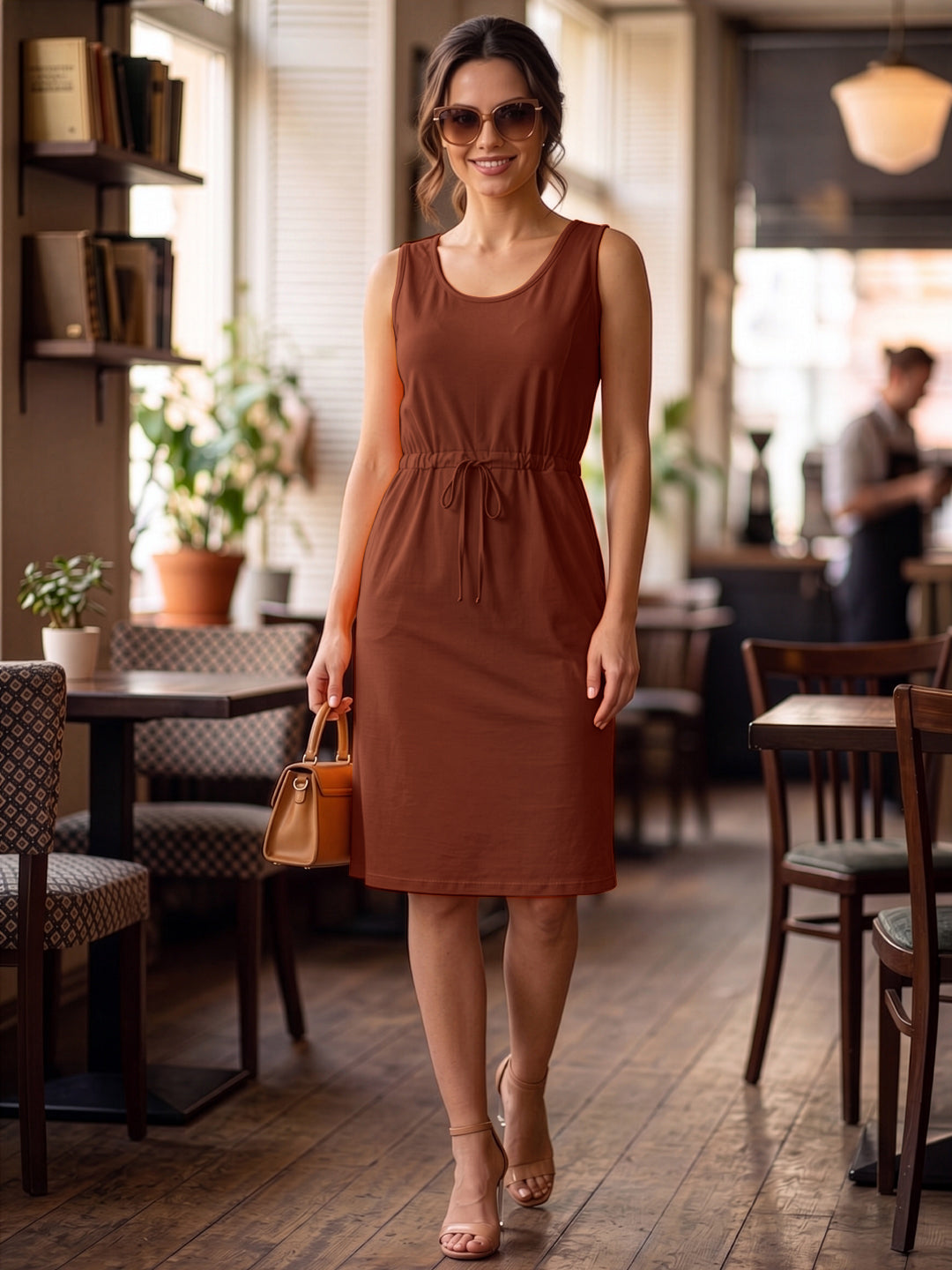 Tie-Up Detail Cotton Shift Dress