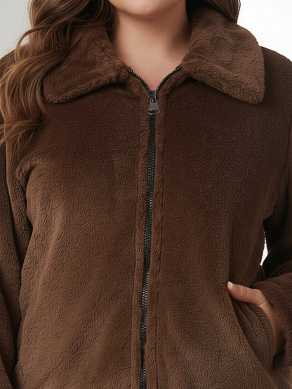 Plus Size Faux Fur Zip-Up Jacket