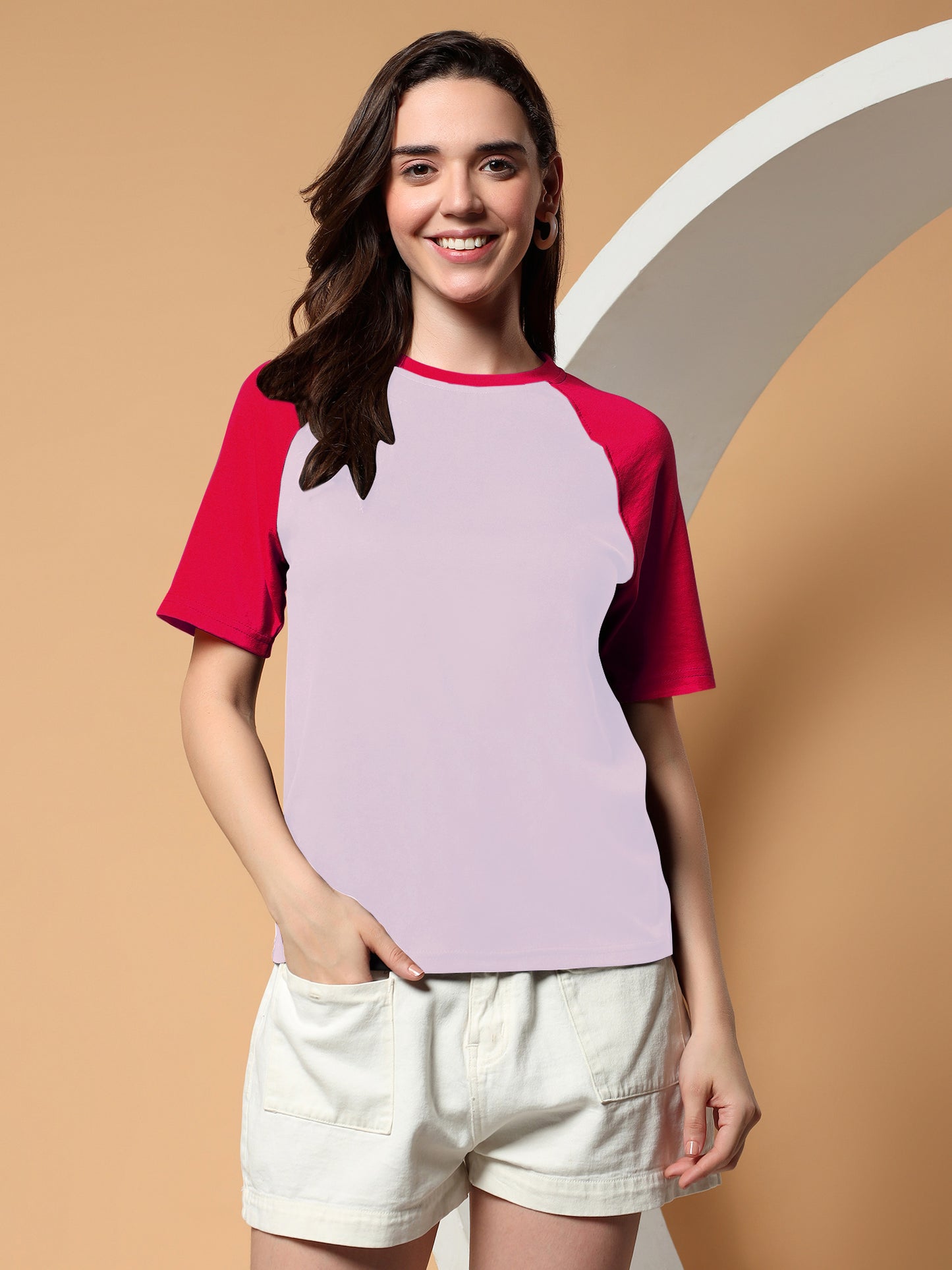 BRINNS Women Solid Raglan Sleeves Round Neck Cotton T-shirt