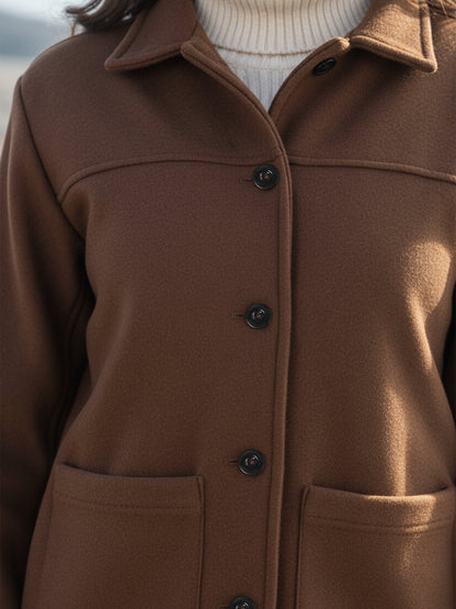 Solid Woven Tailored Jacket with Spread Collar and Pockets