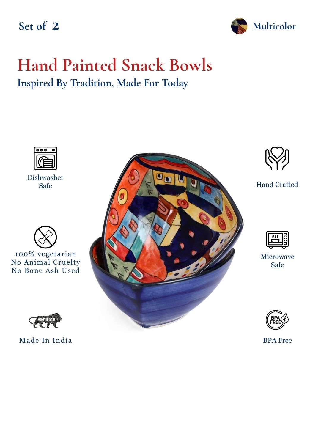 Snack Bowls | Multicolor Handpainted | 500ml