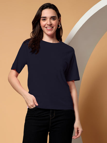 BRINNS Women Solid Raglan Sleeves Round Neck Cotton T-shirt