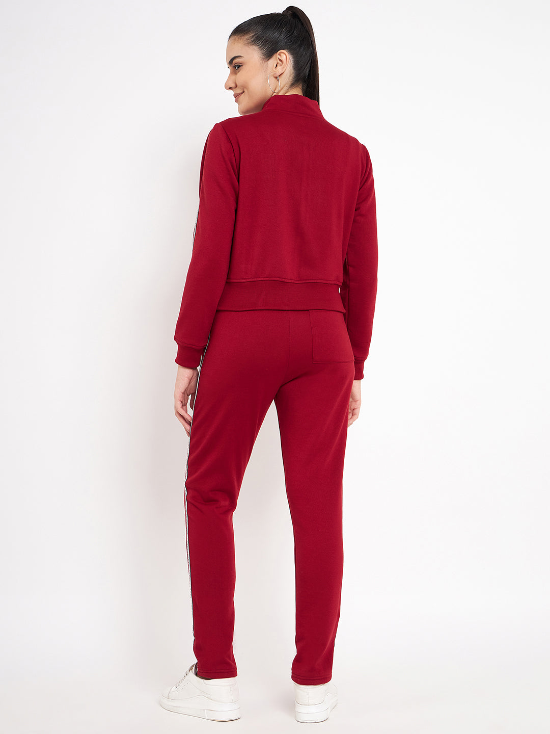Women Solid Mock Collar Tracksuit