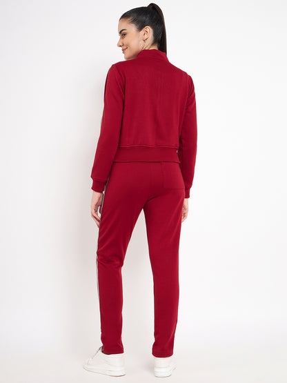 Women Solid Mock Collar Tracksuit