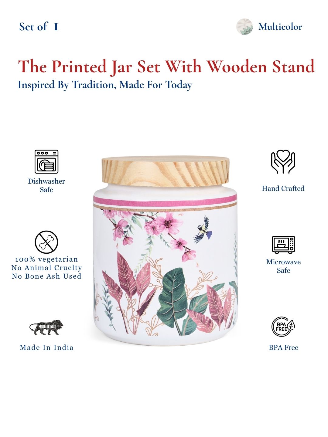 Jar Set with Wooden Lid & Stand - 750 ml each