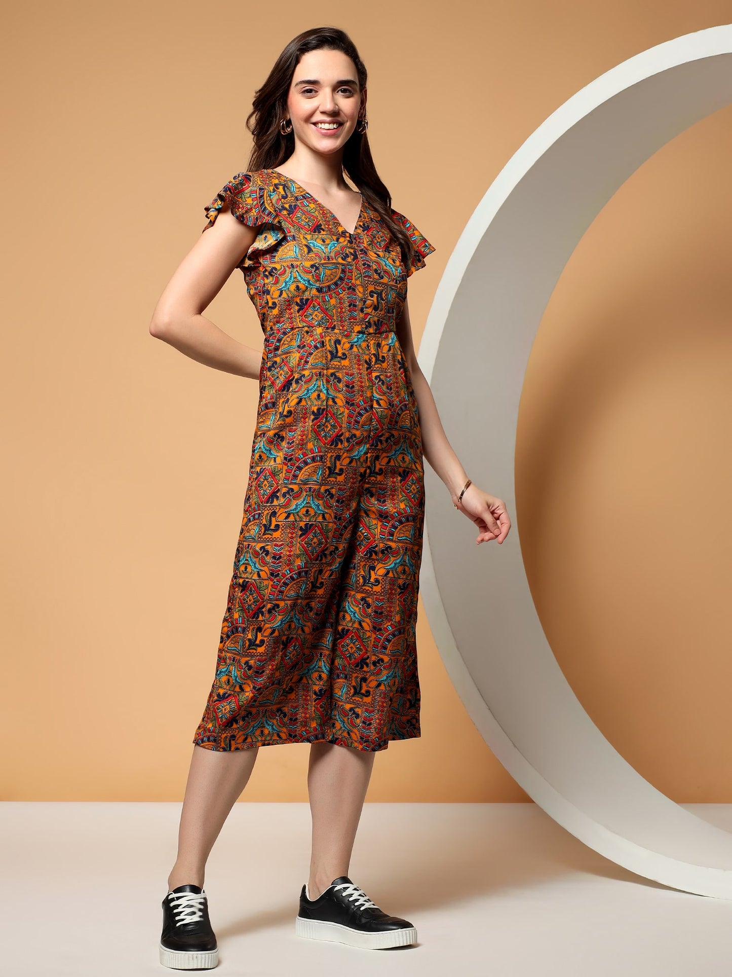 BRINNS Women Printed Short Sleeve Capri Jumpsuit