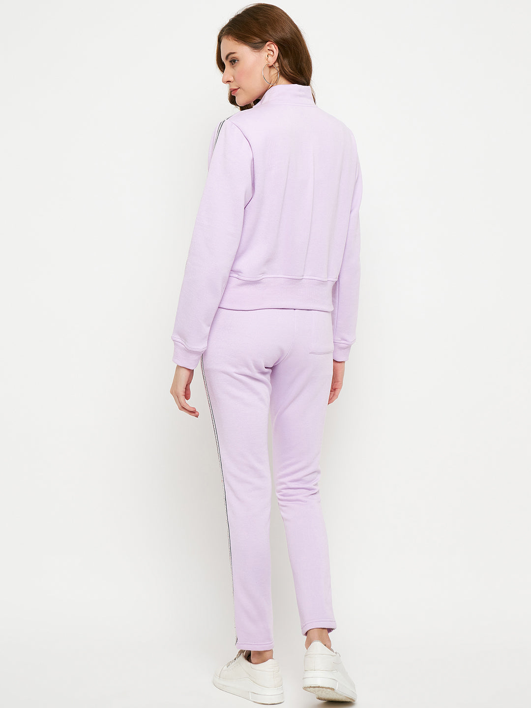 Women Solid Mock Collar Tracksuit