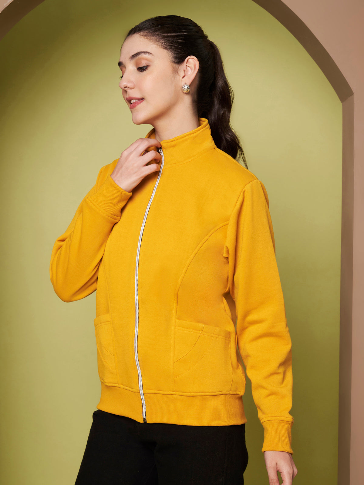 Stand-Collar Jacket with Front Pockets