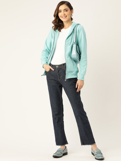 Solid Fleece-Lined Zip-Closure Hooded Sweatshirt with Pockets