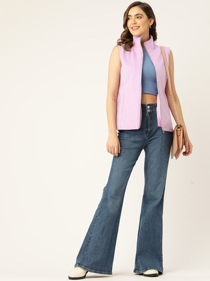Solid Tailored Sleeveless Fleece Jacket