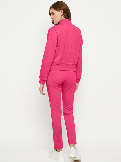 Women Solid Mock Collar Tracksuit