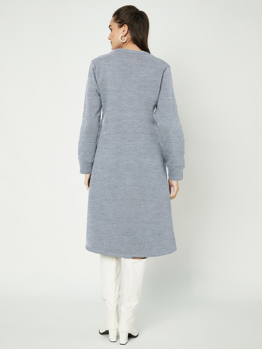 A-Line Dress with V-Neck Split Mandarin Collar