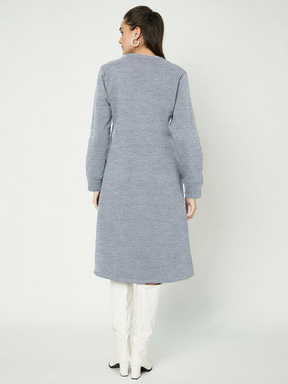 A-Line Dress with V-Neck Split Mandarin Collar