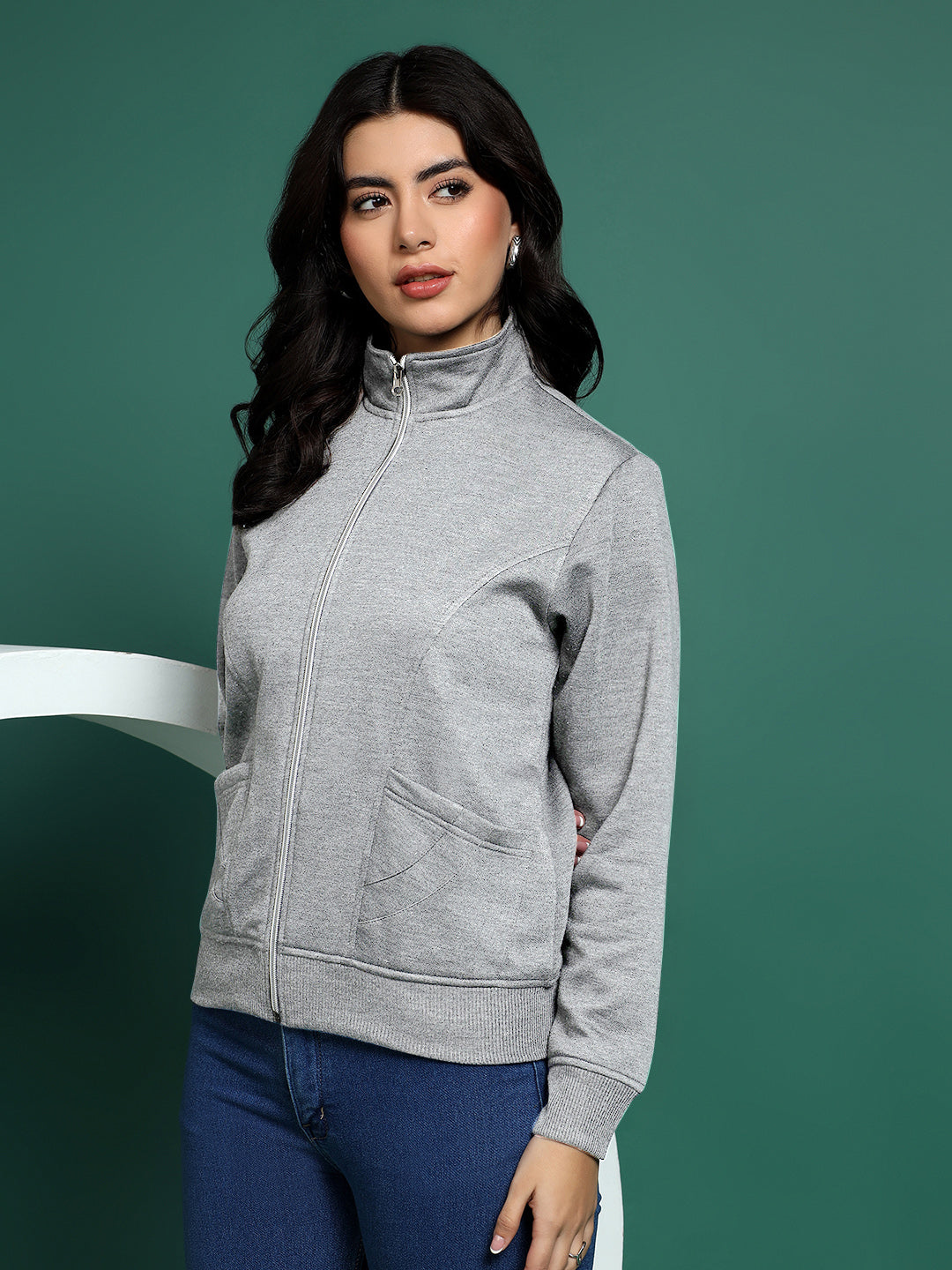 Stand-Collar Jacket with Front Pockets