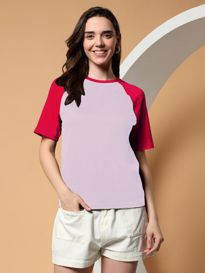 BRINNS Women Solid Raglan Sleeves Round Neck Cotton T-shirt