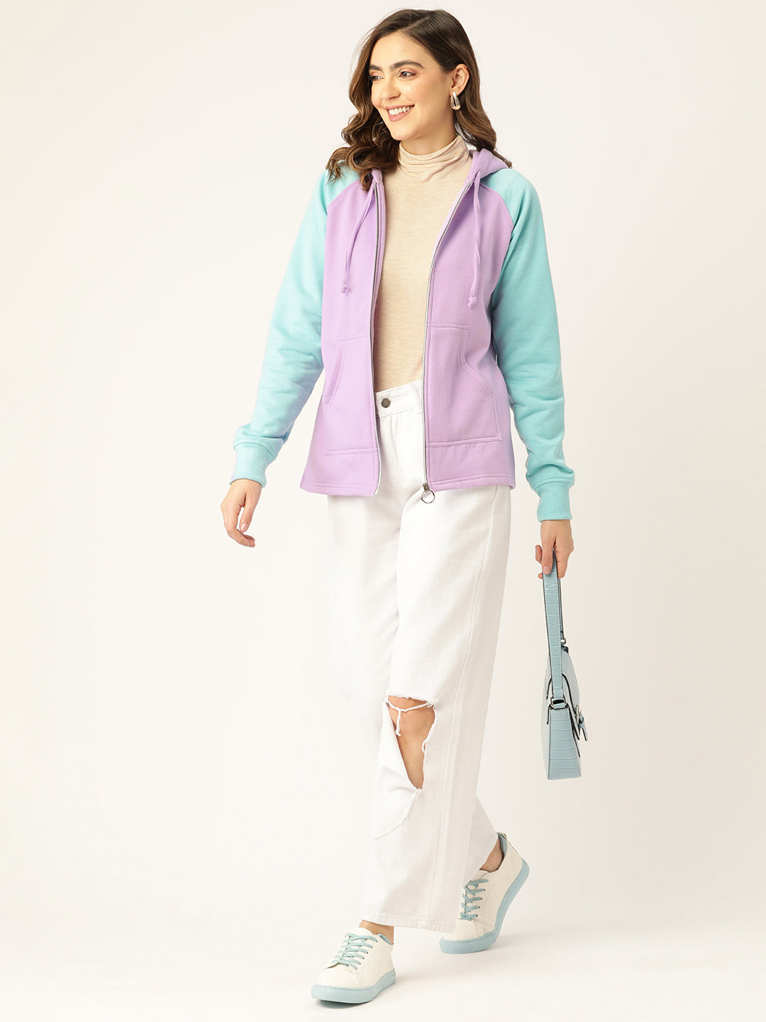 Colourblocked Fleece Hooded Sweatshirt