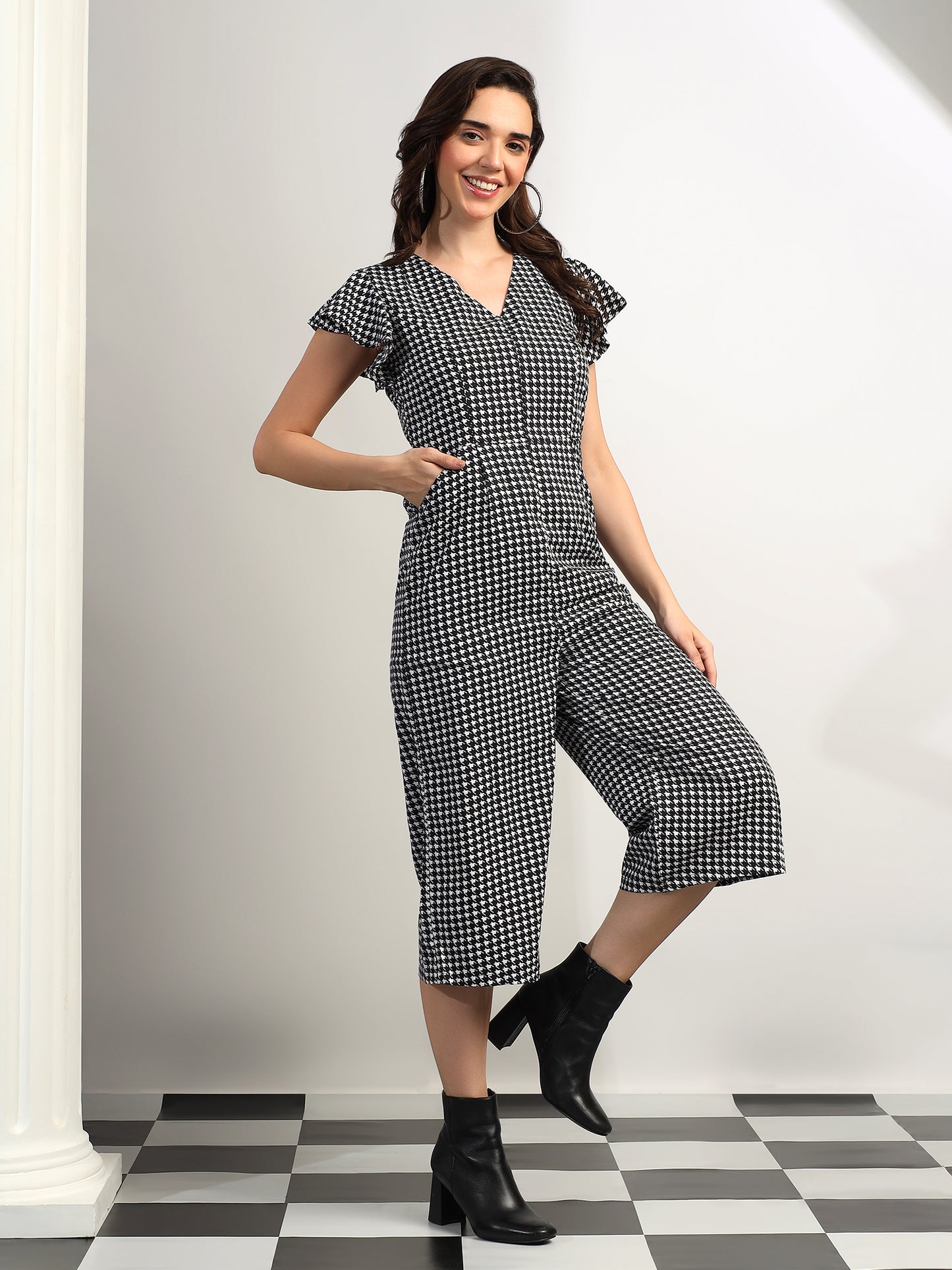BRINNS Women Printed Short Sleeve Capri Jumpsuit