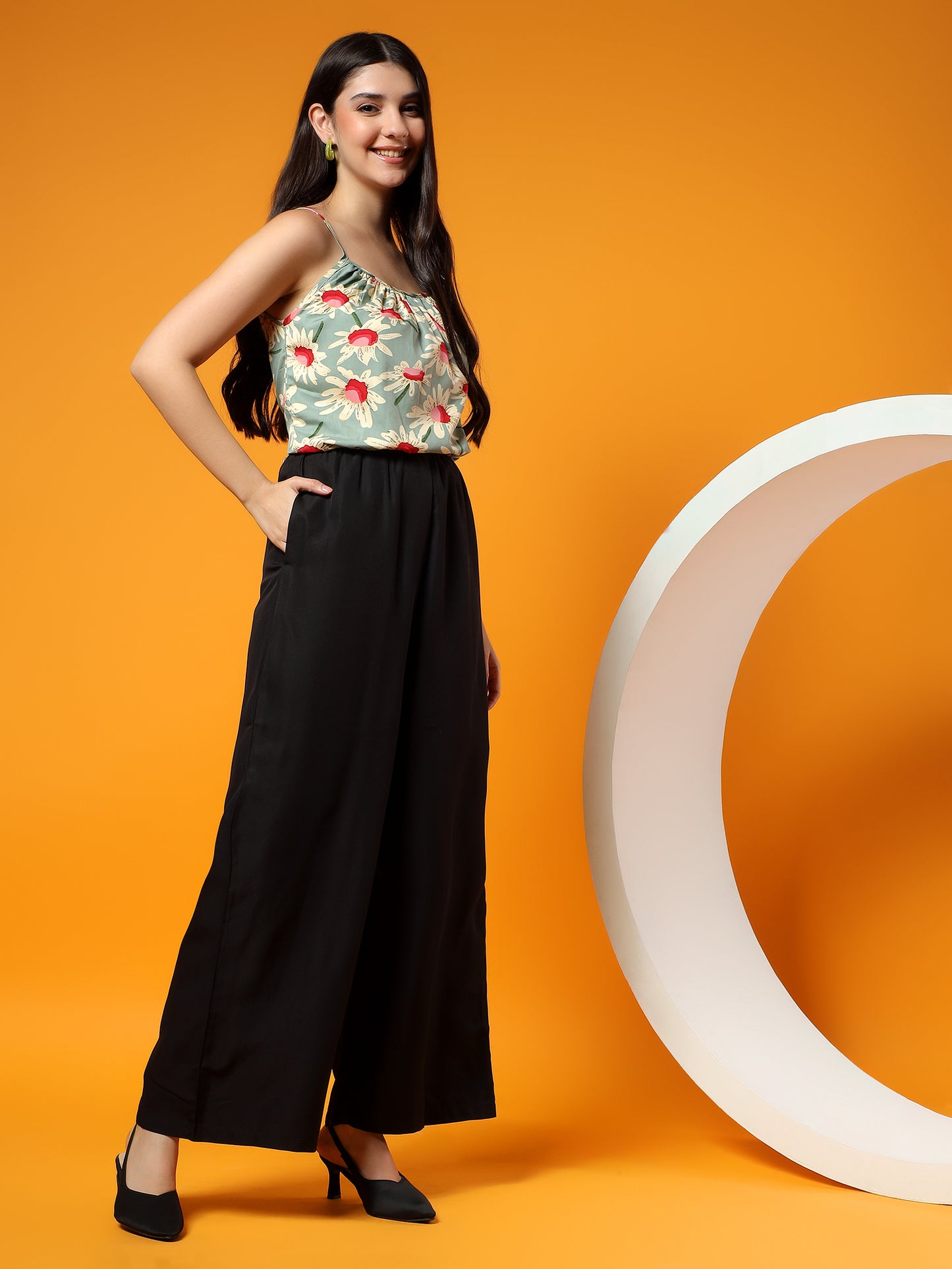 Printed Shoulder Straps Sleeveless Jumpsuit